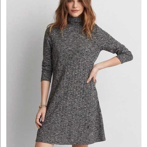 American Eagle Womens Sheath Dress Mock Neck Gray Keyhole Back Size L - Picture 1 of 8